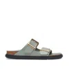 Birkenstock Contoured Leather Sandals With Adjustable Metallic Buckles In Grey