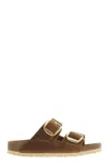 Birkenstock Arizona Oiled Leather Sliders In Brown