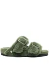 Birkenstock Arizona 1774 Shearling Slides In Grün