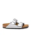 Birkenstock Womens Silver Arizona Two-strap Metallic Faux-leather Sandals In White
