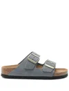 Birkenstock Powder Blue Leather Arizona Slippers In Basalt Gray