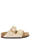 BIRKENSTOCK 'ARIZONA' BEIGE SLIP-ON SANDALS WITH ENGRAVED LOGO IN LEATHER AND CORK WOMAN