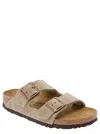Birkenstock 'arizona' Beige Slip-on Sandals With Engraved Logo In Suede And Cork Woman