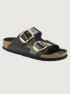 Birkenstock Arizona Big Buckle Birko Flor Womens Sandals In High Shine Black Leather