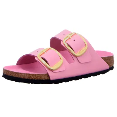 Pre-owned Birkenstock Arizona Big Buckle High Shine Patent Pink Green Sandals Slides In Fondant Pink