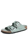 Birkenstock Arizona Big Buckle High Shine Surf Green Two Bar Mules Siz In Blue Patent
