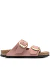 Birkenstock Contoured Pink Leather Sandals With Elegant Buckles In Pink