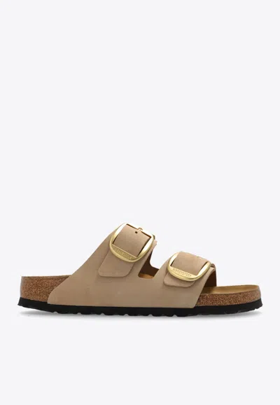Birkenstock Arizona Big Buckle Leather Slides In Beige