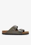 Birkenstock Arizona Big Buckle Leather Slides In Gray