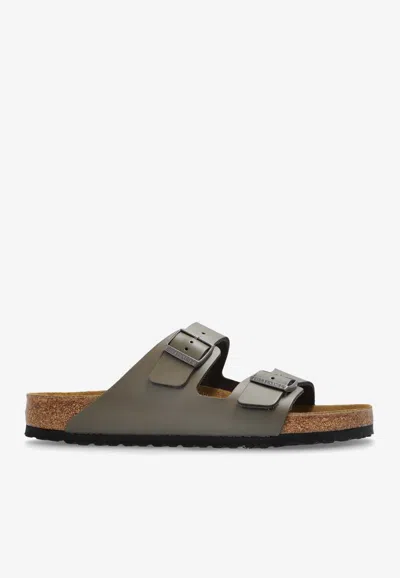 Birkenstock Arizona Big Buckle Leather Slides In Gray