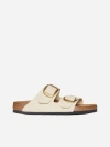 Birkenstock Arizona Big Buckle Leather Slides With Buckle In White