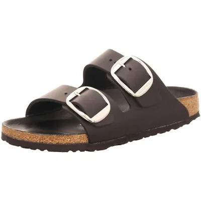Pre-owned Birkenstock Arizona Big Buckle Oiled Leather Cognac Slides Sandals Thongs Slippe In Black