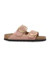 Birkenstock Arizona Leather Dual-buckle Slide Sandals In Old Rose