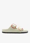 Birkenstock Arizona Big Buckle Patent Leather Slides In Ecru