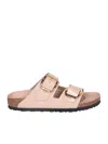 Birkenstock Arizona Big Buckle Nubuck Womens Sandals In Beige