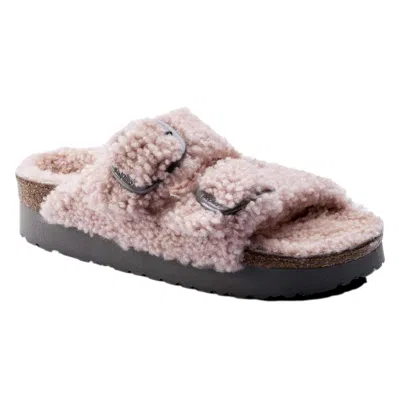 Birkenstock Arizona Big Buckle Platform Sheariing Teddy Crystal Rose 1017643 Women's In Pink