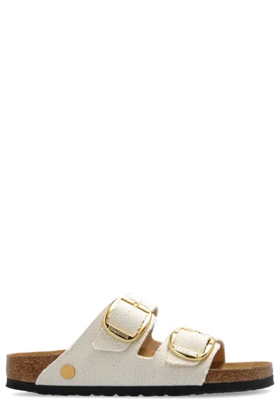 Birkenstock Vegan Arizona Big Buckle Rivet Logo Slides In Beige