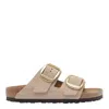 Birkenstock Womens Glamour Gold Arizona Two-strap Metallic Faux-leather Sandals