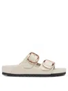 Birkenstock Arizona Lacquer Leather Slides In Neutral