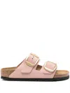 Birkenstock Contoured Pink Leather Sandals With Elegant Buckles In Pink