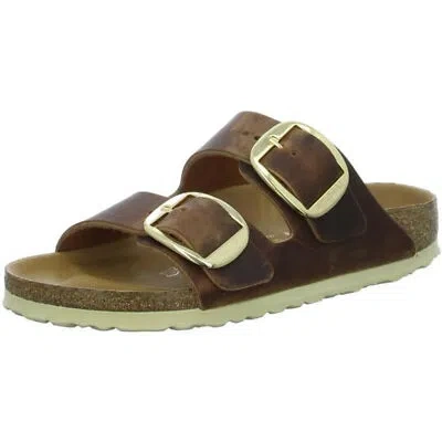 Pre-owned Birkenstock Arizona Big Buckle Sandals Slides Shoes Leather Cognac Narrow