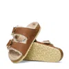 Birkenstock Arizona Buckle Sandals In Cognac,sandcastle Oiled Leather Shearling