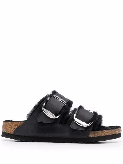 Birkenstock Arizona Big Buckle Shearling Sandals In Black  