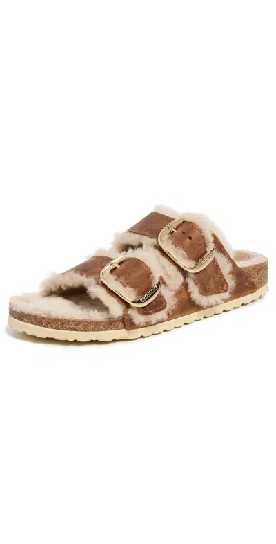 Birkenstock Arizona Big Buckle Shearling Sandals Cognac In Brown