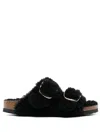 Birkenstock Arizona Shearling Slides With Large Buckle In Black