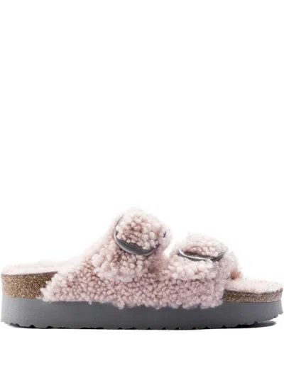 Birkenstock Arizona Big Buckle Shearling "teddy Crystal Rose" Sandals In Pink