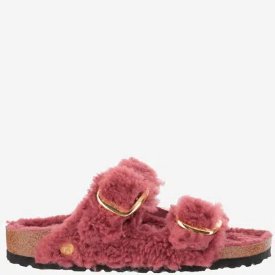 Birkenstock Arizona Big Buckle Shearling Teddy Sandals In Berry Crush