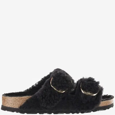 Birkenstock Arizona Big Buckle Shearling Teddy Sandals  In Black