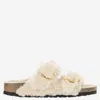 Birkenstock Arizona Teddy Shearling Dual Buckle Sandals In Eggshell
