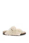 Birkenstock Arizona Teddy Shearling Dual Buckle Sandals In Ivory