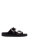 Birkenstock Arizona Big Buckle Slide In Shiny Leather In Black