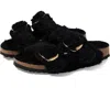 Birkenstock Arizona Shearling Slides With Large Buckle In Black