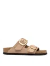 Birkenstock Nubuck Leather Sandals Sandcastle With Golden Buckles