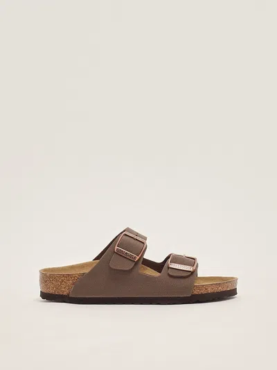 Birkenstock Kids' Arizona Birkibuc Sliders In Brown