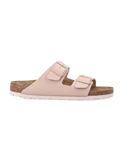 Birkenstock Arizona Birko-flor New Beige Two Bar Mules In Pink