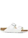 Birkenstock Arizona Bs Womens Leather Slip On Footbed Sandals In White