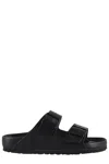 Birkenstock Black Leather Platform Sandals With Two Straps And Metal Buckles In Black