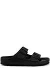 Birkenstock Black Leather Platform Sandals With Two Straps And Metal Buckles In Black