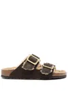 Birkenstock Man Sandals Dark Brown Size 8 Leather, Textile Fibers