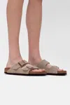 Birkenstock ‘arizona Bs' Leather Slides In Beige