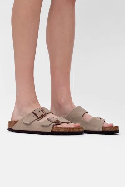 Birkenstock ‘arizona Bs' Leather Slides In Beige