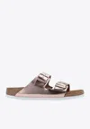 Shop Birkenstock Arizona Bs Leather Slides In Gold