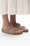 Birkenstock Khaki Suede Arizona Slippers In Green