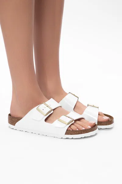 Birkenstock ‘arizona Bs' Leather Slides In White