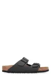 Birkenstock Arizona Bs Leather Slides With Buckle In Black