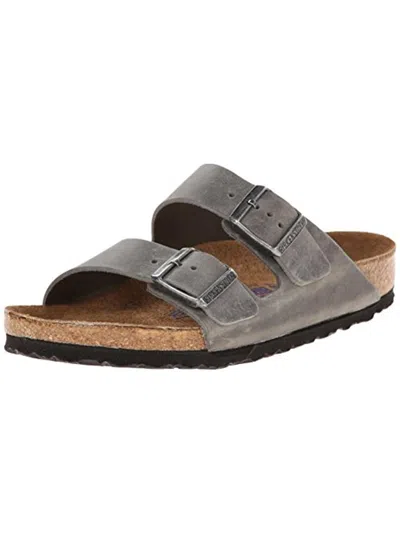 Birkenstock Arizona Bs Mens Leather Buckle Flat Sandals In Gray